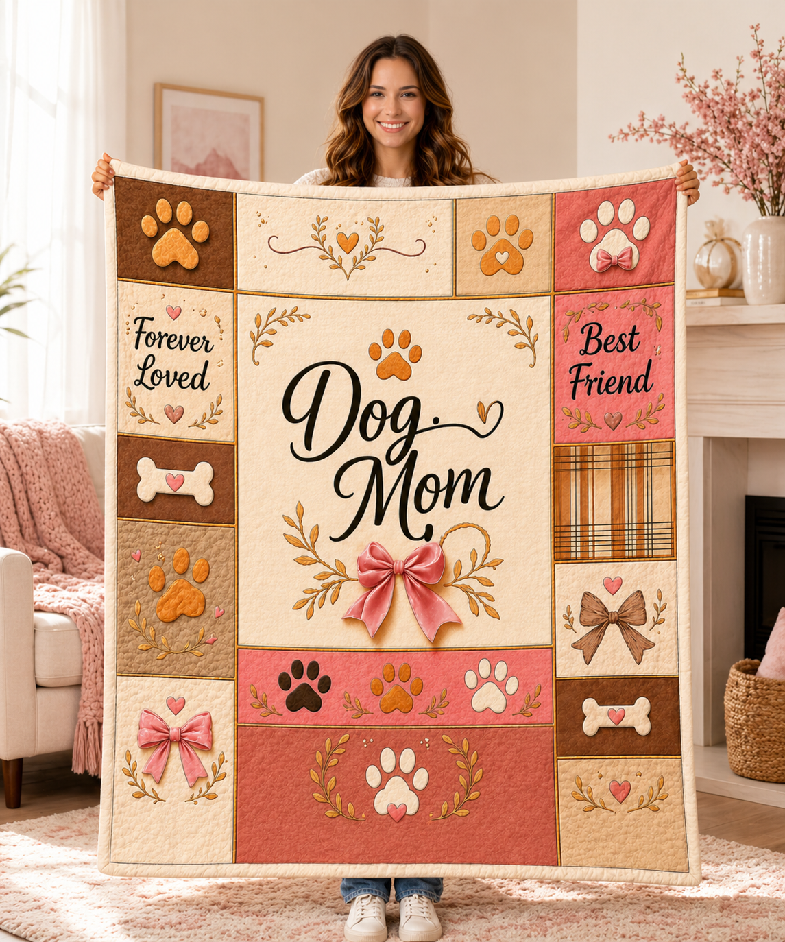 Dog Mom Plush Blanket β Paw Print Patch