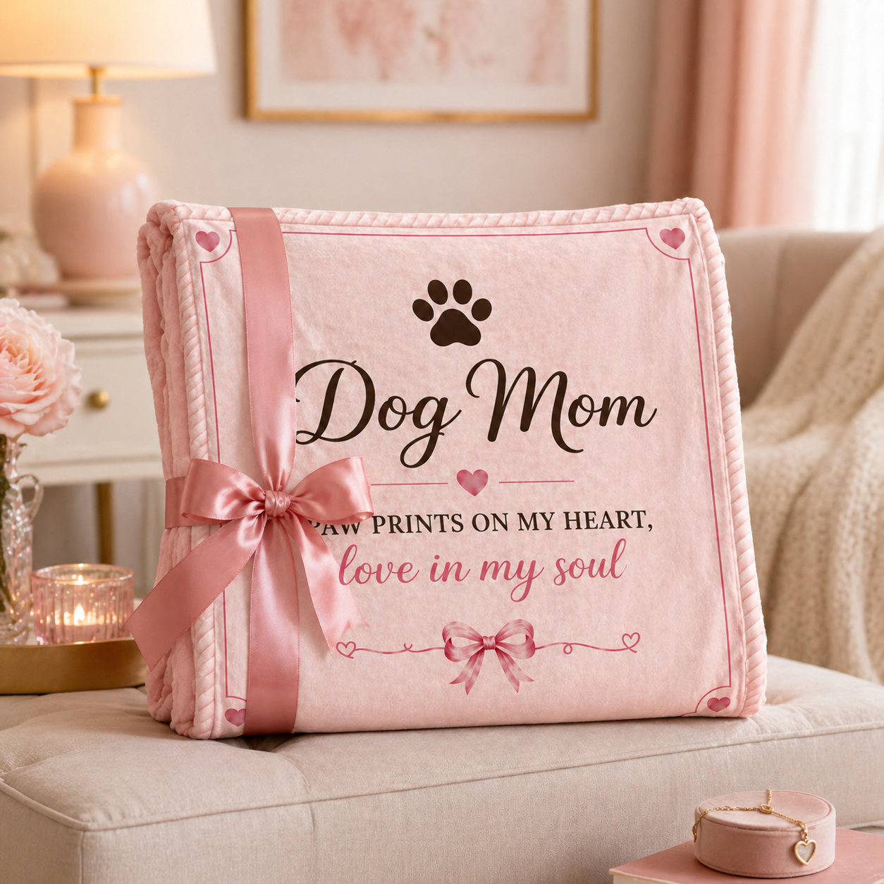 Dog Mom Plush Blanket β Paw Prints on My Heart
