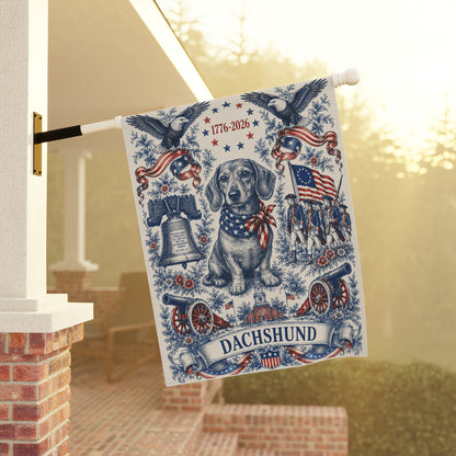 Dachshund Patriotic Garden Flag | 250th Anniversary 1776-2026 | American Toile Art | Independence Day Flag | Wiener Dog Gift | USA Outdoor Decor