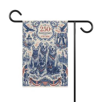 All American Dogs Patriotic Garden Flag | 250th Anniversary 1776-2026 | 5 Breeds Toile Art | Independence Day Flag | Dog Mom Gift | USA Outdoor Decor