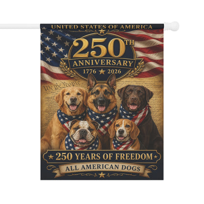 All American Dogs Patriotic Flag | 250 Years of Freedom | We The People | 5 Breeds 250th Anniversary 1776-2026 | Independence Day | Dog Mom Gift | USA Decor