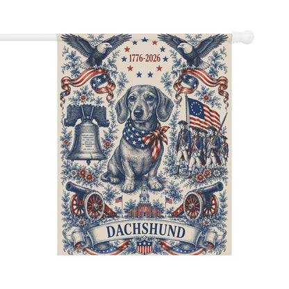 Dachshund Patriotic Garden Flag | 250th Anniversary 1776-2026 | American Toile Art | Independence Day Flag | Wiener Dog Gift | USA Outdoor Decor