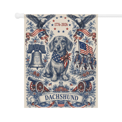 Dachshund Patriotic Garden Flag | 250th Anniversary 1776-2026 | American Toile Art | Independence Day Flag | Wiener Dog Gift | USA Outdoor Decor