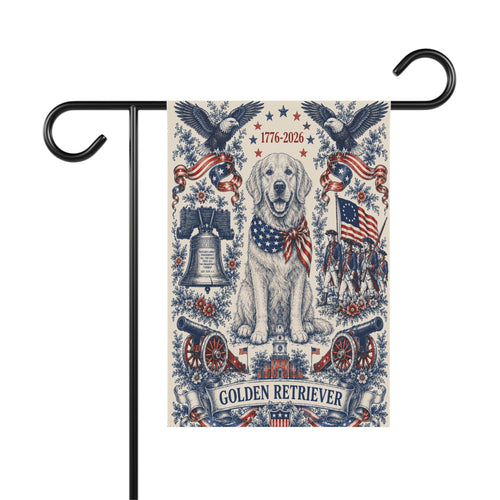 Golden Retriever Patriotic Garden Flag | 250th Anniversary 1776-2026 | American Toile Art | Independence Day Flag | Golden Mom Gift | USA Outdoor Decor