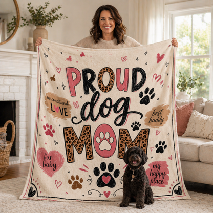 Dog Mom Plush Blanket — Leopard Paw Heart Design