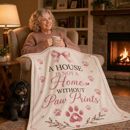 Dog Mom Plush Blanket — A House Is Not a Home Without Paw Prints