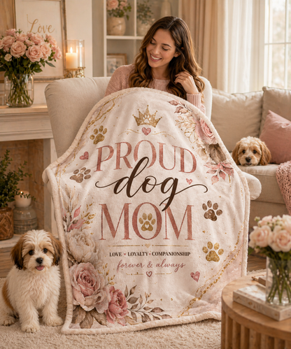 Dog Mom Plush Blanket – Floral Paw Print