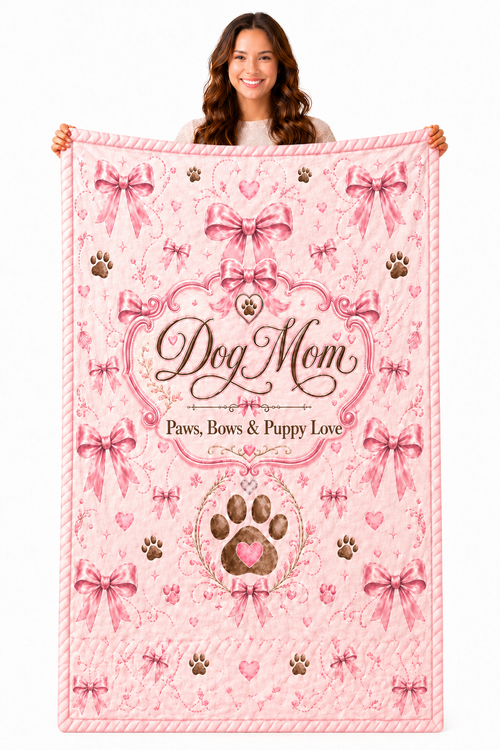 Dog Mom Plush Blanket — Paws, Bows & Puppy Love