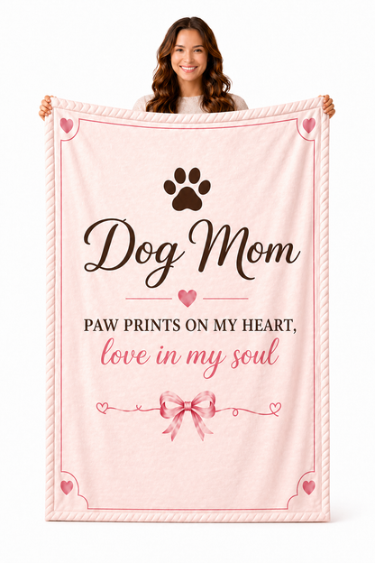 Dog Mom Plush Blanket — Paw Prints on My Heart