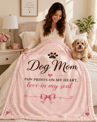 Dog Mom Plush Blanket — Paw Prints on My Heart