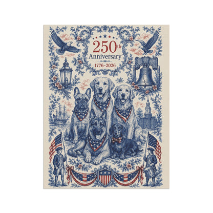 All American Dogs Patriotic Garden Flag | 250th Anniversary 1776-2026 | 5 Breeds Toile Art | Independence Day Flag | Dog Mom Gift | USA Outdoor Decor