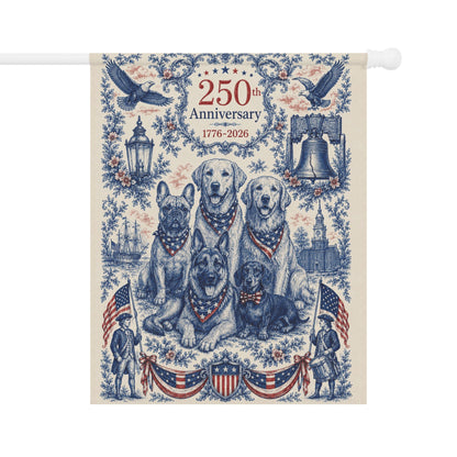 All American Dogs Patriotic Garden Flag | 250th Anniversary 1776-2026 | 5 Breeds Toile Art | Independence Day Flag | Dog Mom Gift | USA Outdoor Decor
