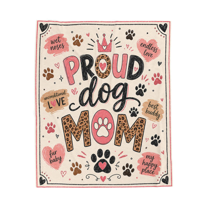 Dog Mom Plush Blanket — Leopard Paw Heart Design