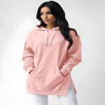 Everyday Cozy Hoodie Dress — side view showing side slit design